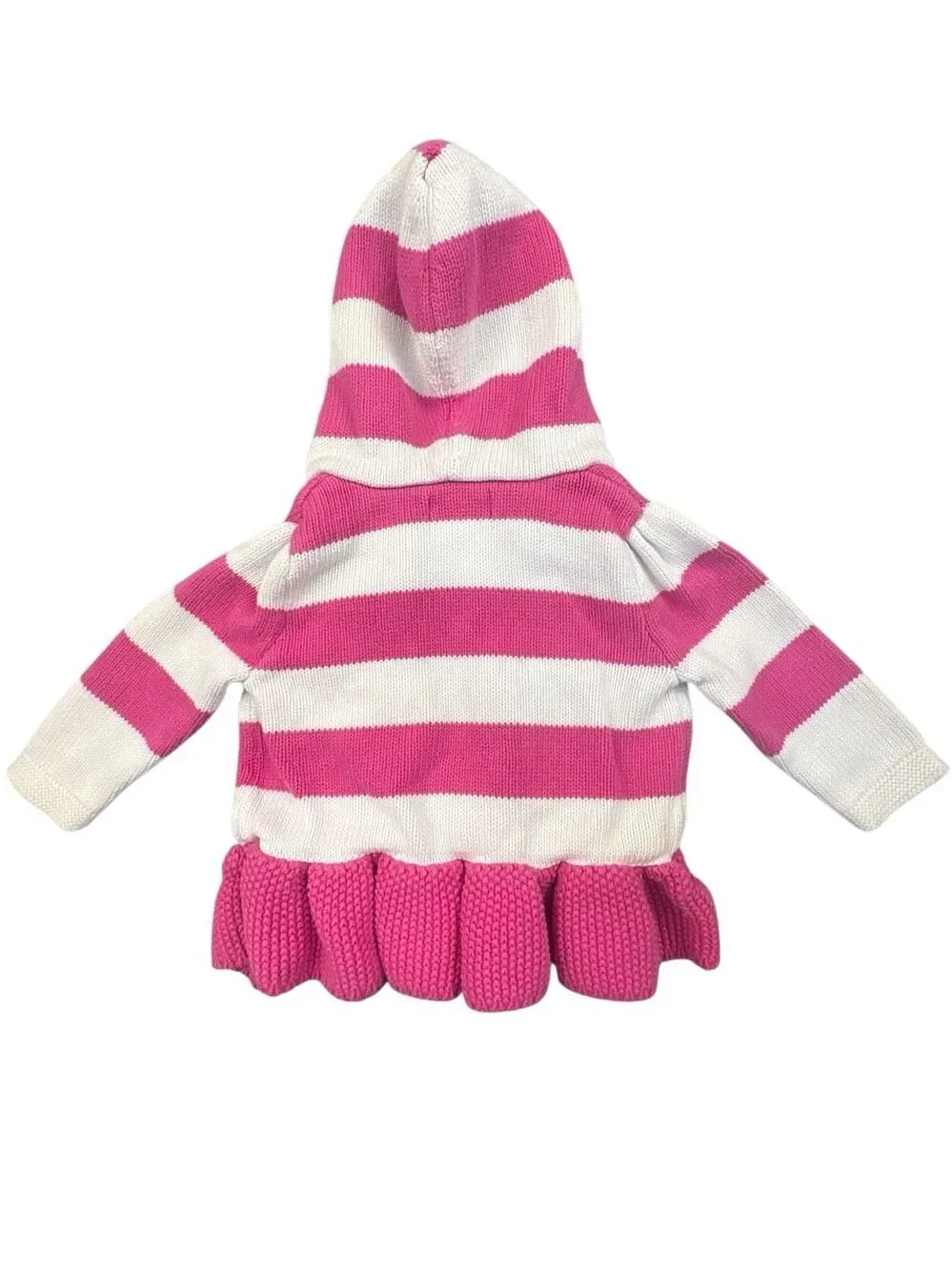 Ralph Lauren Baby Girls 6M Pink White Striped Hooded Zip Sweater Ruffle Hem